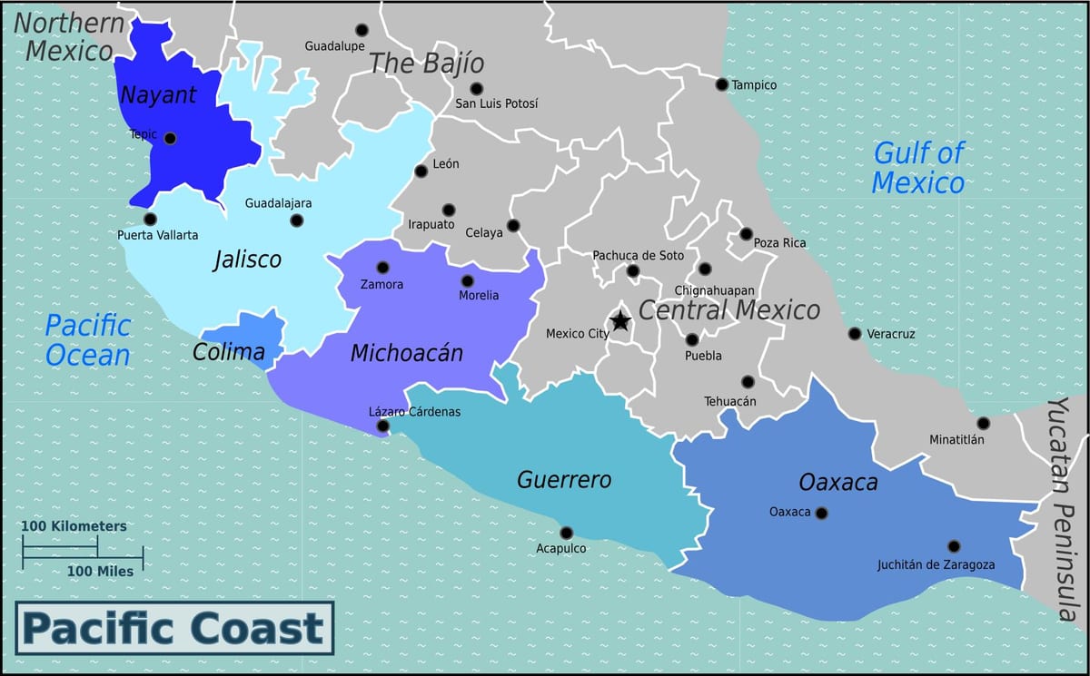 نقشه از pacific coast of Mexico
