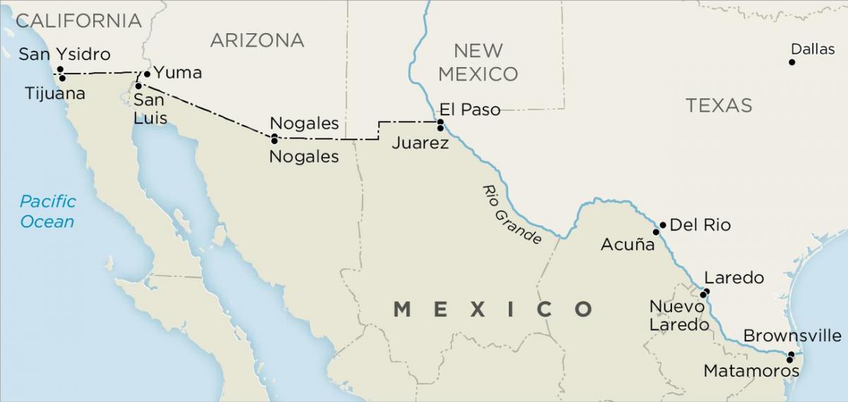 آمریکا و مکزیک, مرز, نقشه