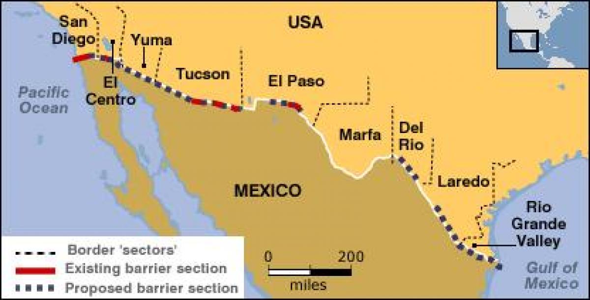 نقشه از مرز مکزیک