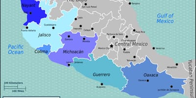 نقشه از pacific coast of Mexico